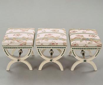 Three painted late gustavian stools c. year 1800.