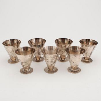 COCKTAILGLAS, 7 st, silver, Wiwen Nilsson, Lund 1931 - 1940. Vikt 469 gram.