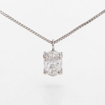 A platinum pendant with an oval-cut diamond, ca. 0.505 ct according to engraving, and a platinum chain.