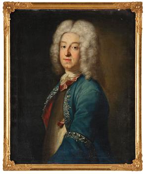 724A. Johan Henrik Scheffel, Portrait of a man in a wig and breastplate, bust-length.