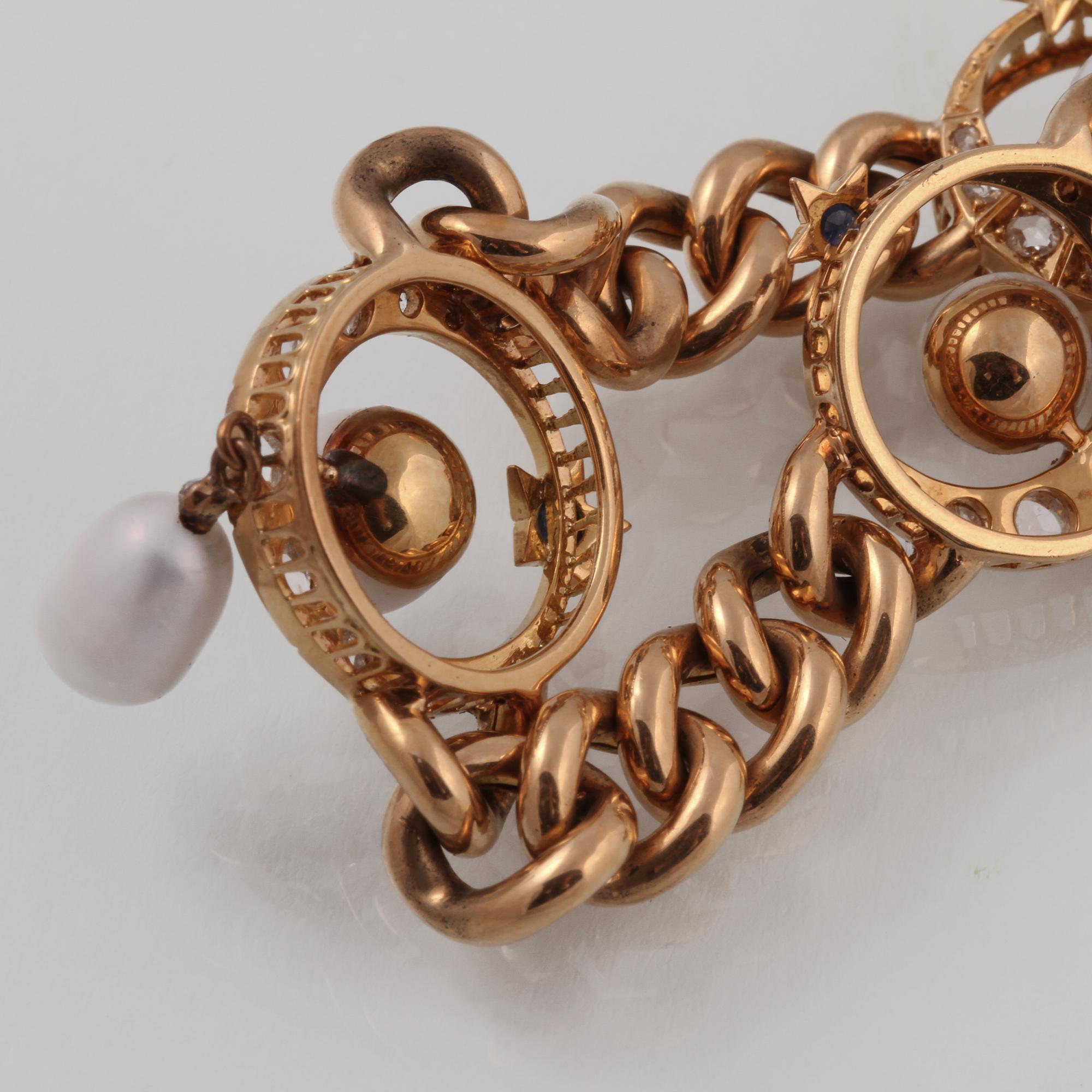 COLLIER, 18K guld med rosenslipade diamanter, blå safirer samt odlade pärlor, Gustav Dahlgren & Co, Malmö, 1996.