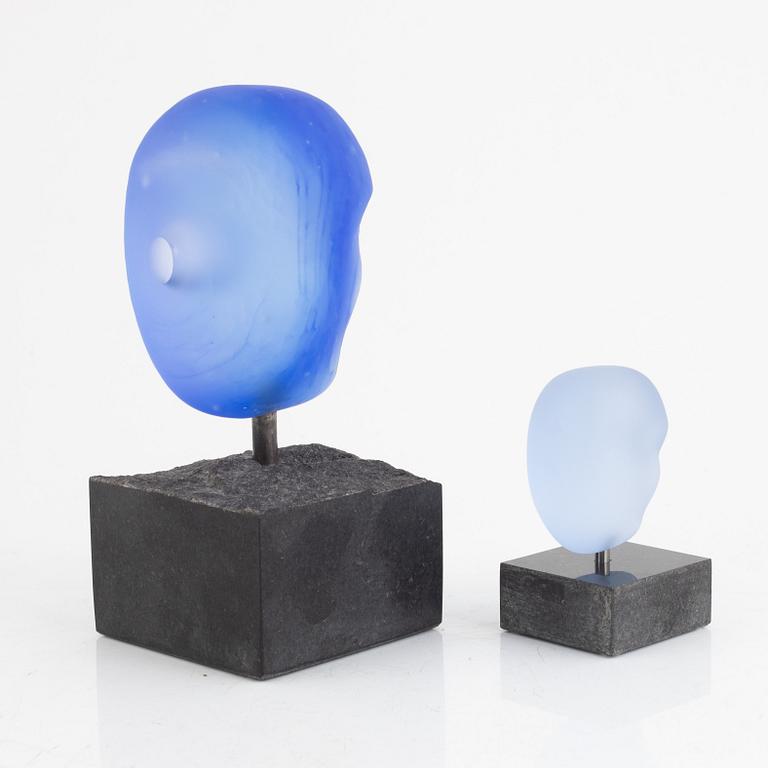 Bertil Vallien, two glass sculptures, Kosta Boda.