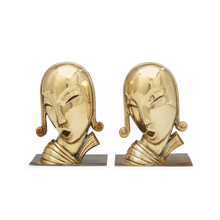 A pair of Carl-Einar Borgström art déco bronze bookends by Ystad Metall, Sweden,