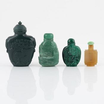 Snusflaskor, 8 st, sten och glas, Kina, 1900-tal.