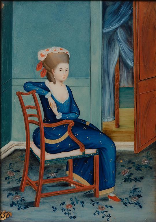 A Chinese reverse glass painting, Qing dynasty, 18th century.