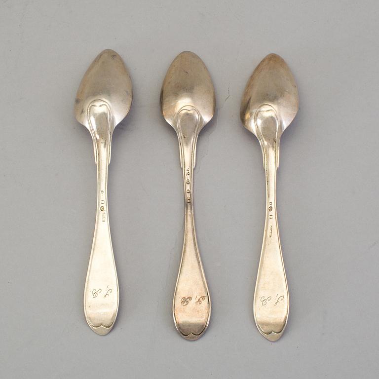 A set of six Swedish 19th century silver dinner-spoons, mark of Johan Carlssons widow, Norrkoping 1836.