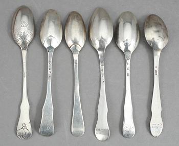 TESKEDAR, 6 st, silver, 17/1800-tal. Vikt 60,7 g.