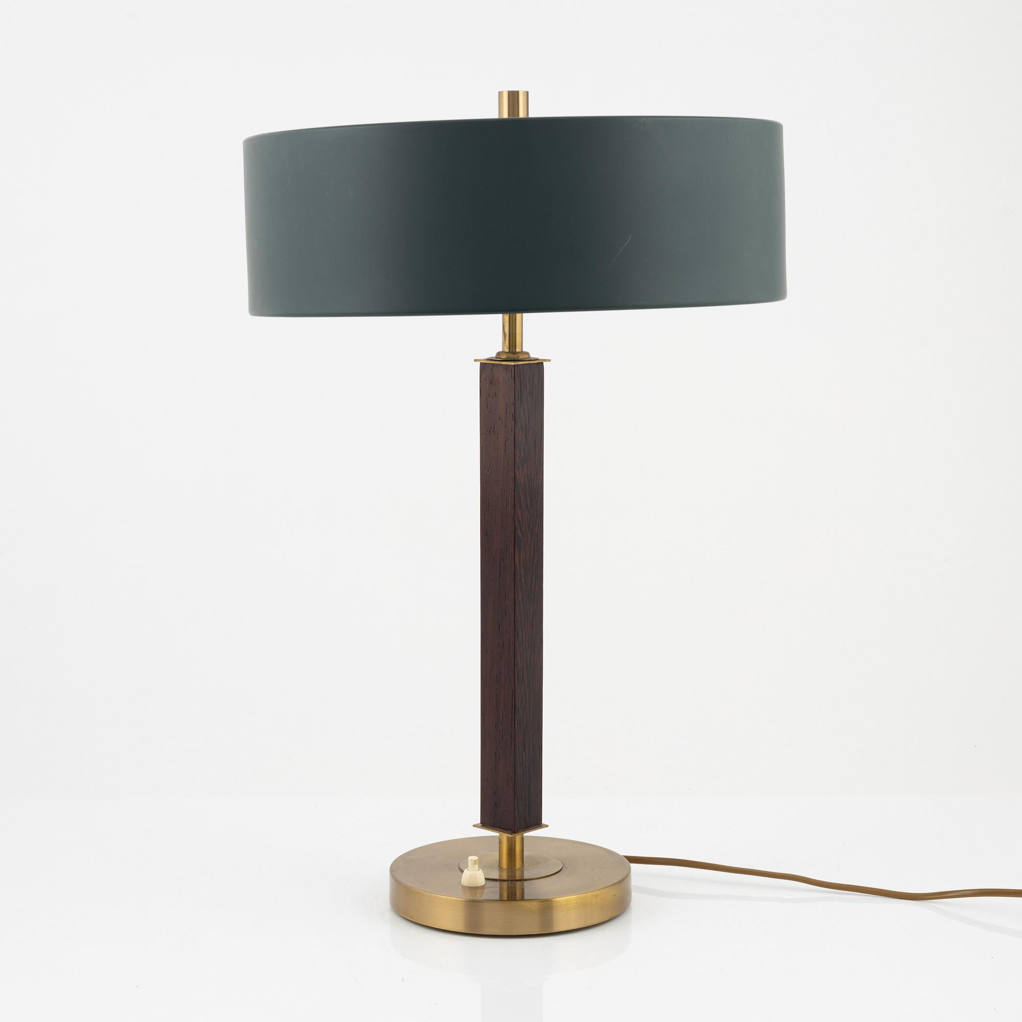 Einar Bäckström, a brass and rosewood table light, Malmö, mid 20th Century.
