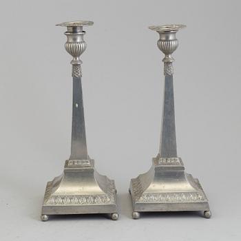 A pair of late Gustavian pewter candlesticks by Martin Artedius, Norrköping 1800.