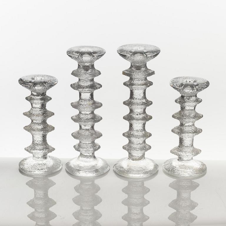 Timo Sarpaneva, four 'Festivo' glass candle holders, Finland.