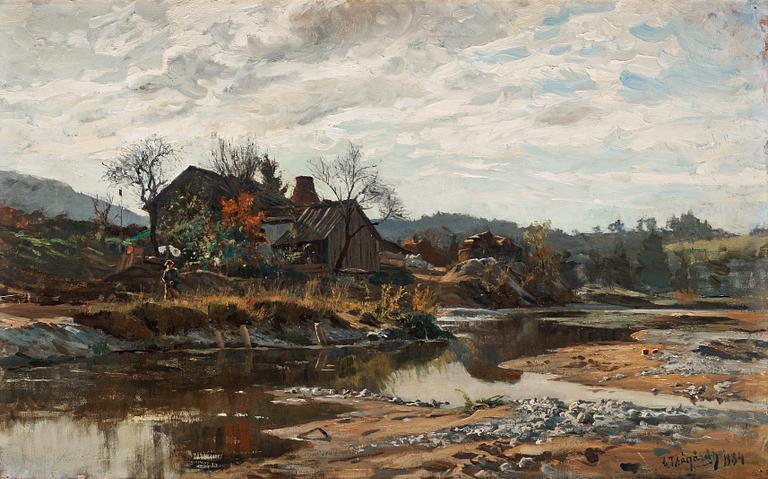 Carl Trägårdh, River landscape with a boy by a house (probably a scene from the river Isar in Bavaria).
