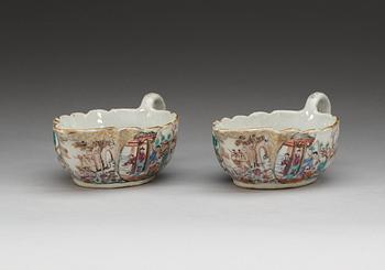 A pair of famille rose sauce boats, Qing dynasty, Qianlong (1736-95).