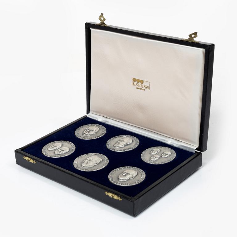 Minnesmedaljer, 6 st, silver, "1970 års Nobelpristagare", Sporrong, Norrtälje 1971.