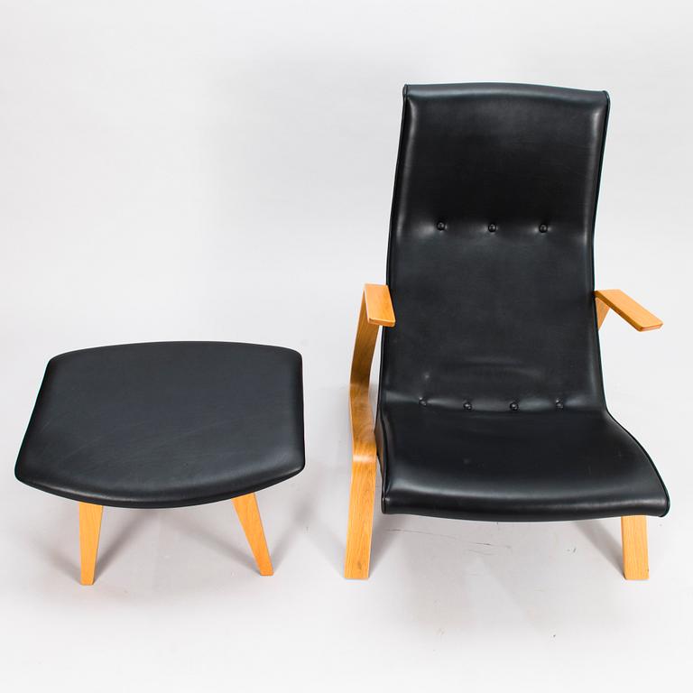 EERO SAARINEN, fåtölj samt fotpall, "Grasshopper", licenstillverkad av Tetrimäki Finland.