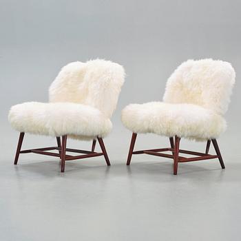 A pair of Alf Svensson 'TeVe' easy chairs, Studio, Ljungs Industrier, Sweden 1950's.