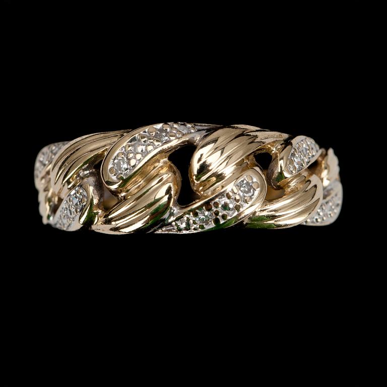 RING, guld 14K, 6 små diamanter, finska stämplar. 1900-talets slut. Vikt 3,5 g.