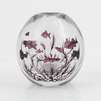 Edward Hald, a "fish graal" glass vase, Orrefors 1954.