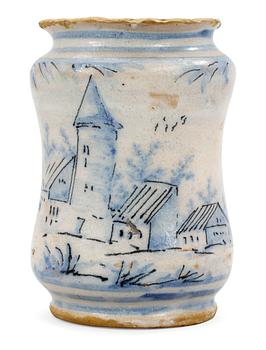 876. A blue and white European faience jar, 18th century.