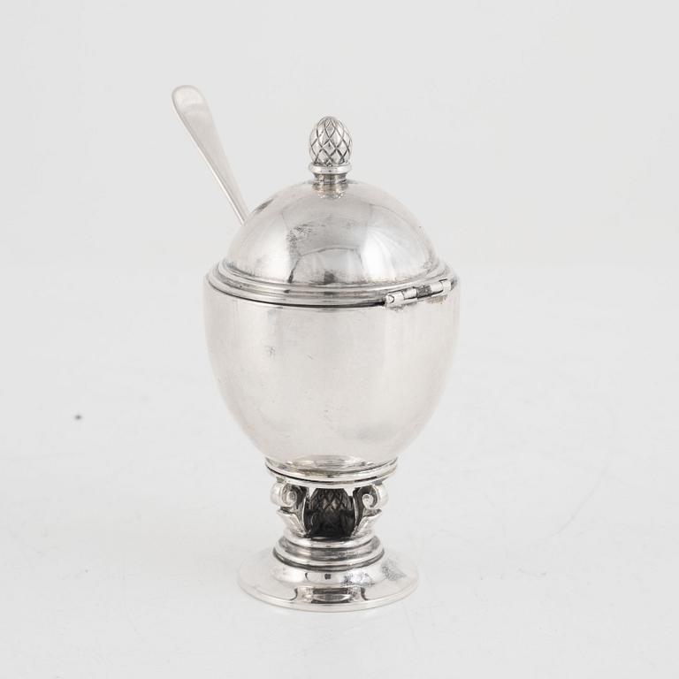 Johan Rohde, senapskanna, sterlingsilver, "Konge", modellnummer 741, Georg Jensen, Danmark 1925-32.