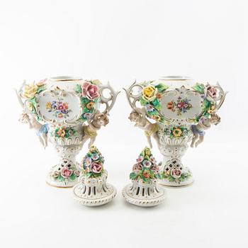 Potpourri urns 2 pcs Louis XV style Sitzendorf Germany first half of the 20th century porcelain.