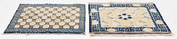 Two antique Ningxia meditation rugs, Qing dynasty, 19th century. c. 67 x 72 and 71 x 73 cm.