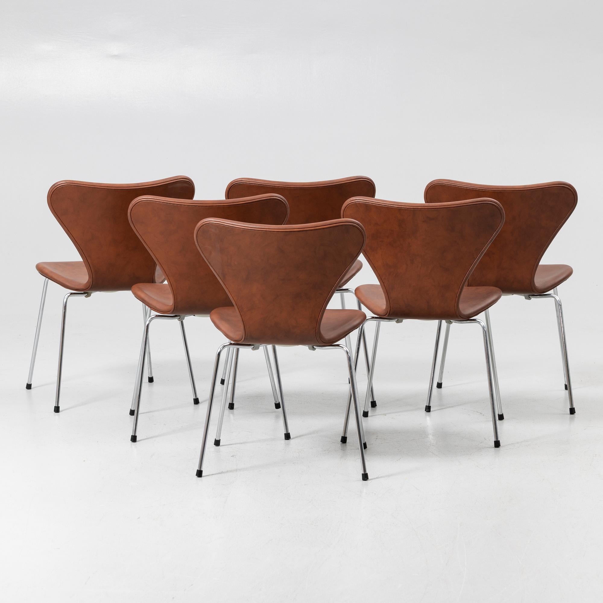 Arne Jacobsen, Chairs, 6, “Series 7” for Fritz Hansen, Denmark, latter half of the 20th century.