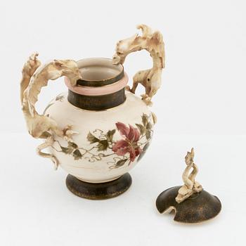 Alfred Stellmacher, an Art Nouveau creamware lidded vase, Turn Teplitz, Austria, circa 1900.