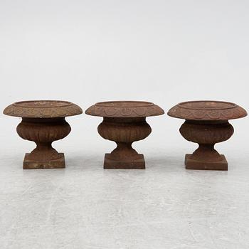 Garden urns, 3 pcs, cast iron, late 20th century.