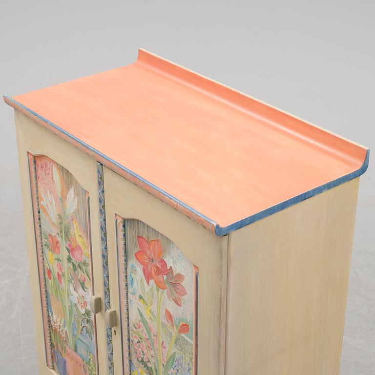 A Vidar Malmsten painted cabinet, Carl Malmsten AB, Sweden 1985, decorated by Liselotte Malmsten.