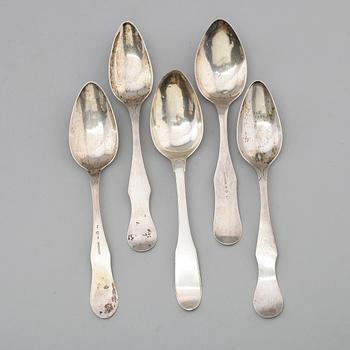 MATSKEDAR, 5 st, silver, svenska stämplar, 1800-tal. Vikt ca 182 gram.