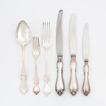 A Swedish Silver Cutlery, model 'Olga', marks including  CG Hallberg, Stockholm 1959 (48 pieces).