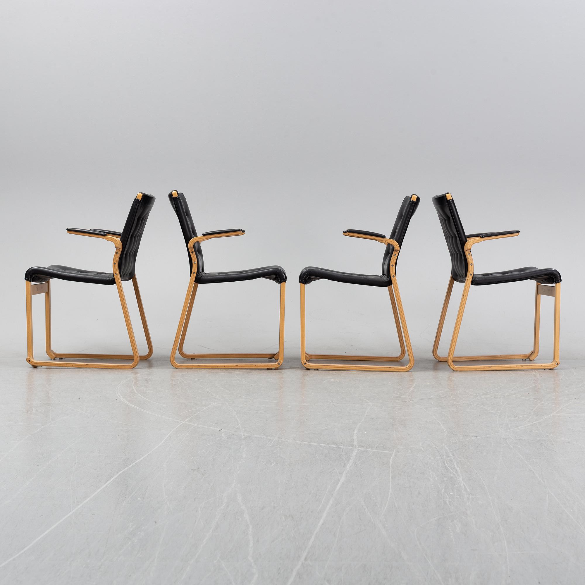 Bruno Mathsson, a set of four arm chairs, "Minette"/"Mi 423". Mathsson International AB, 1970s.