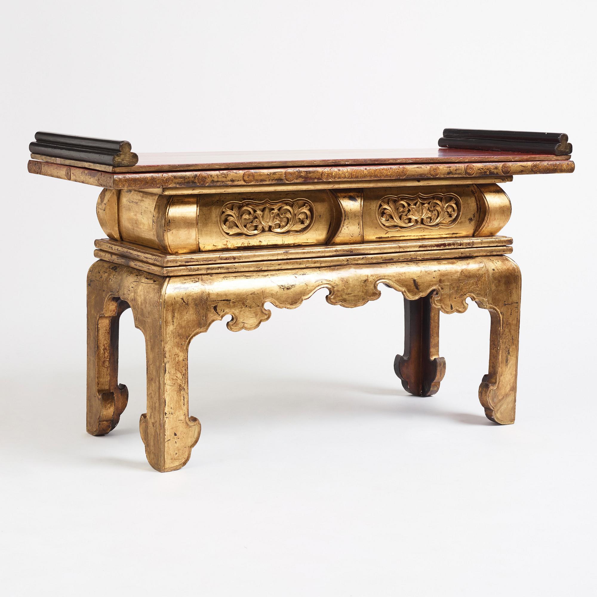 A Japanese lacquered and qilded Buddhist altar table or Butsudan.  Edo period (1603-1868).