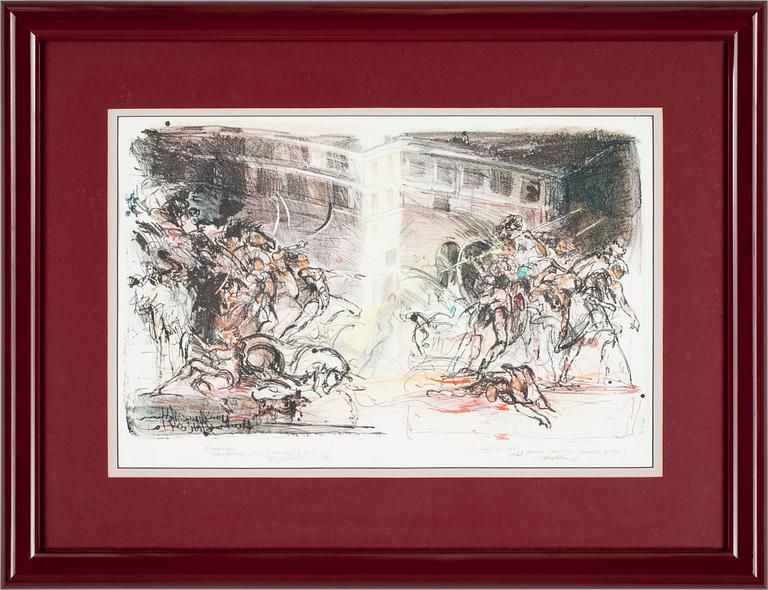 BO ÅKE ADAMSSON, blandteknik, färglitografi och krita, två sammanfogade provtryck, sign.