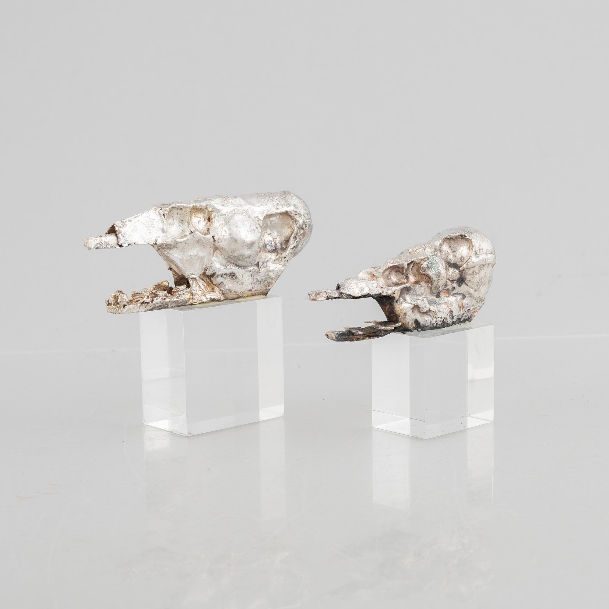 Lars Arby, två skulpturer, sterling silver, Göteborg 1982.