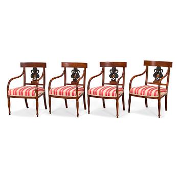 Four Empire Style open armchairs, Russia 1800-1810.