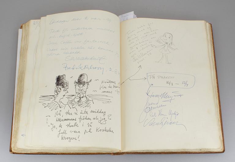 GÄSTBOK MED KÄNDISAUTOGRAFER, Kockska Krogen i Malmö, 1968-92.