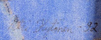 PETRI HYTÖNEN, akryyli, hiili ja tussi, pingotettu kukkakankaalle, signeerattu ja päviätty -92.