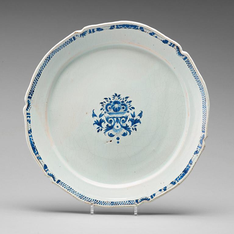 A large Russian faience dish, 18th Century.