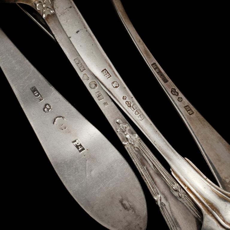 PARTI BESTICK, silver, 23 delar, 1800/1900-tal. Vikt 370 g.