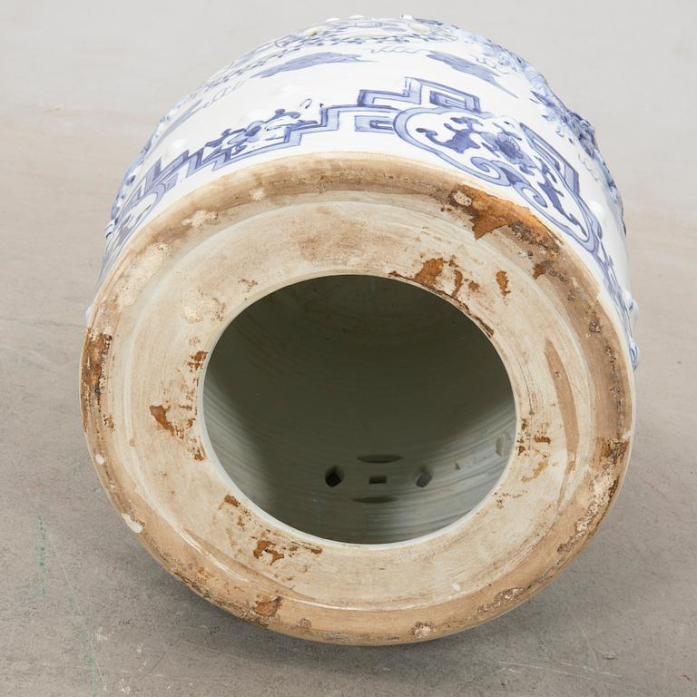 A pair of Chinese blue and white garden stools, 20th century.