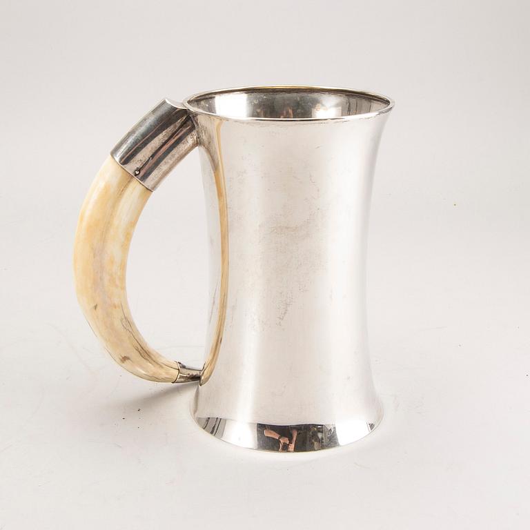 A Swedish 20th century silver and boar tusk tankard mark of CG Hallberg Stockholm 1915 weight 880 gr.