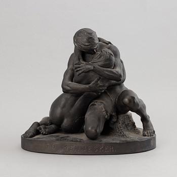 Stephan Sinding, after, "To Mennesker", basalt, signed and marked, Keller & Reiner, Berlin & L.P Jørgensen.