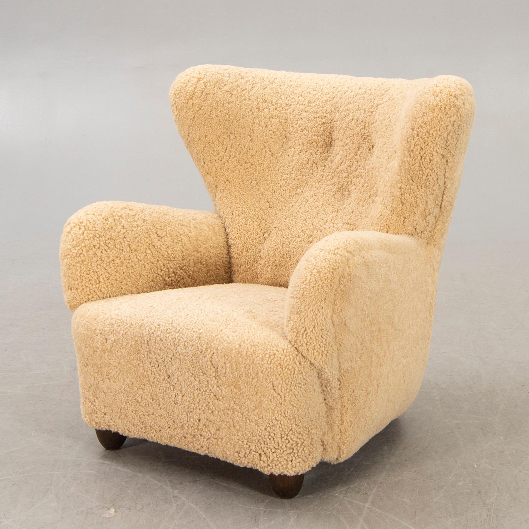 A Danish lambskin 1940s armchair.