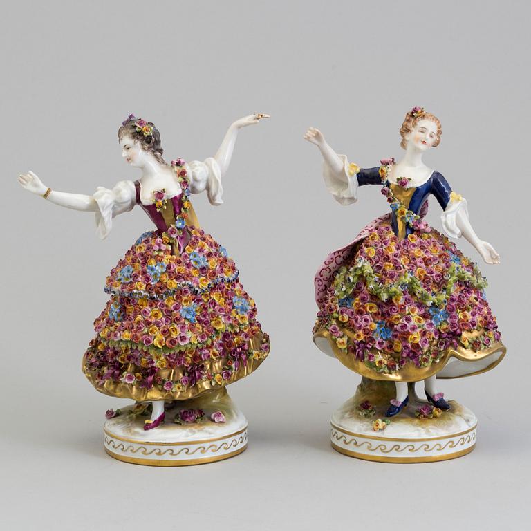 Two Rudolstadt Volkstedt porcelain figurines, Germany, mid-20th century.