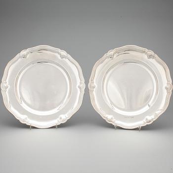 TALLRIKAR, 6 st, silver, GAB, Stockholm, 1938. Total vikt ca 2180 g.