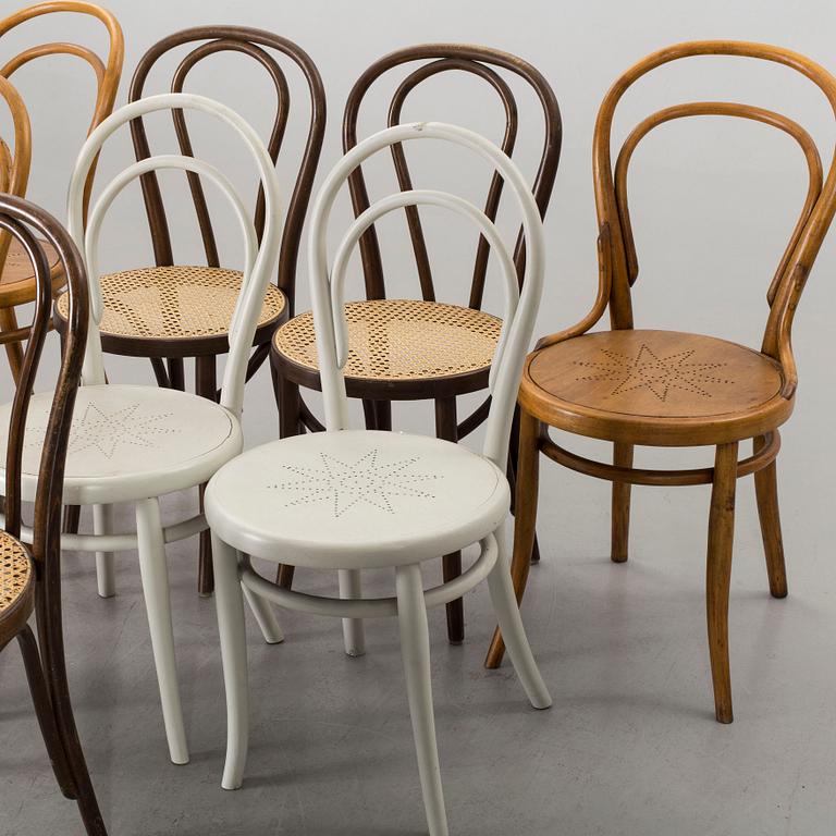 Eight chairs in the Thonet-style from the second half of the 20th century.