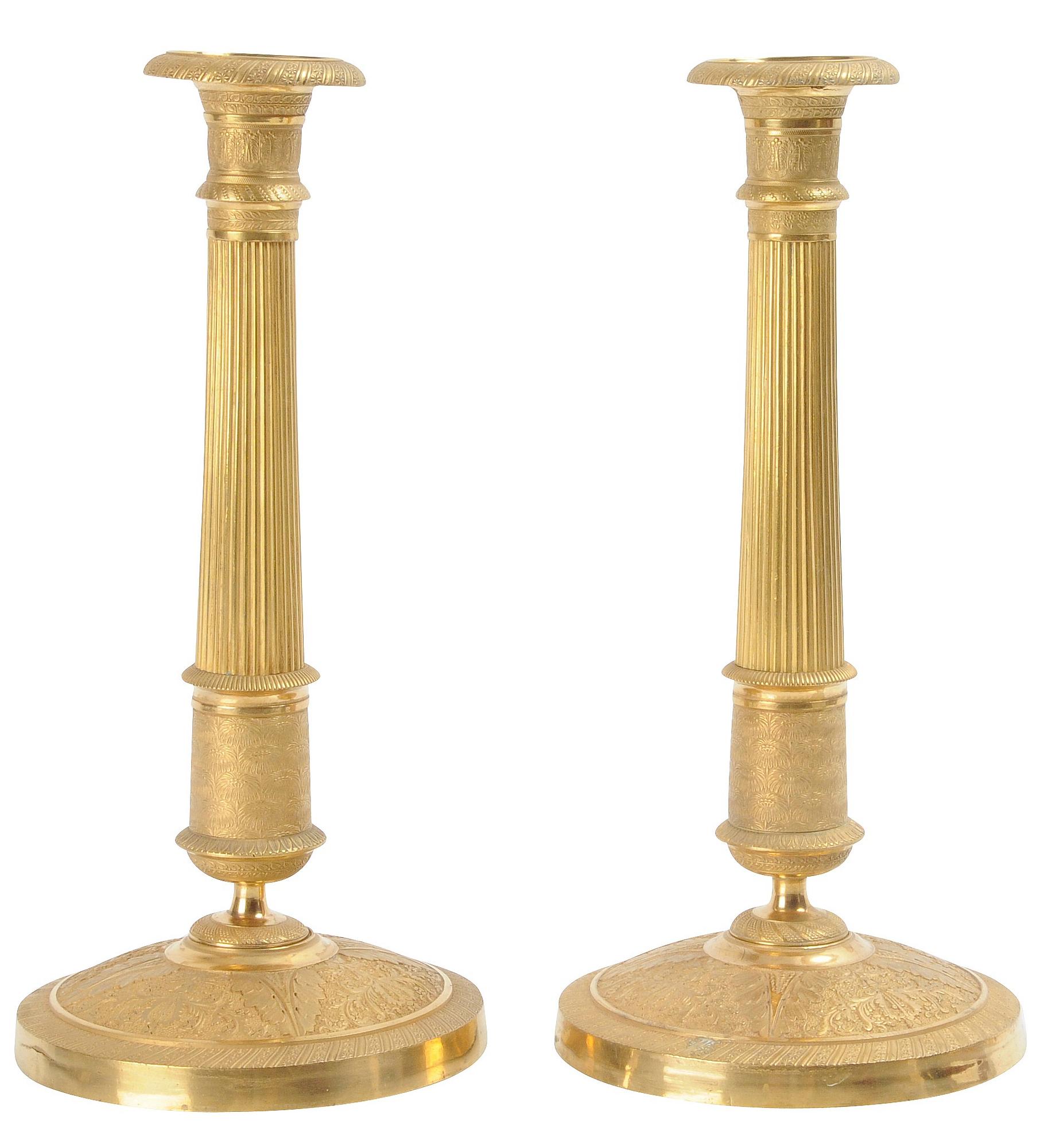 LJUSSTAKAR, 1 par, förgylld brons, empire, 1800-tal.
