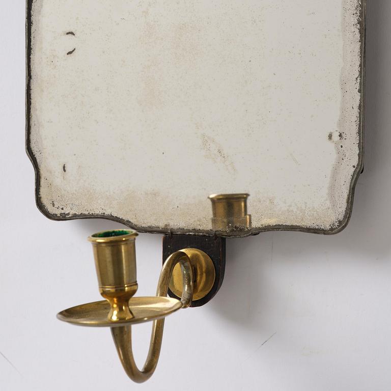 A pair of Gustavian engraved glass one-branch girandole mirrors by N. Meunier (master in Stockholm 1754-97).