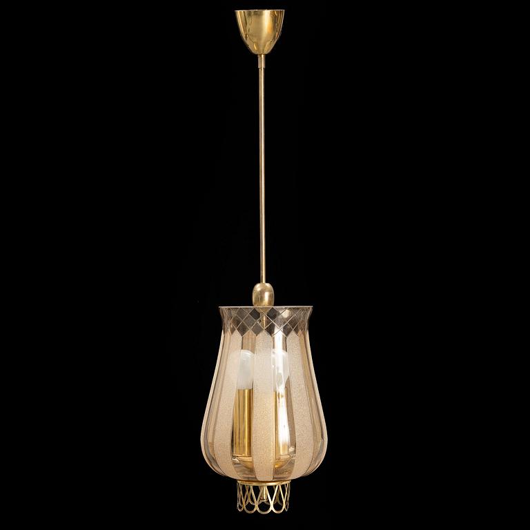A Swedish Modern brass and glass ceiling light, 1940's.